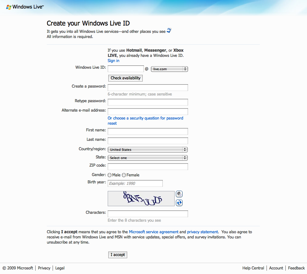 Sign up - Windows Live
